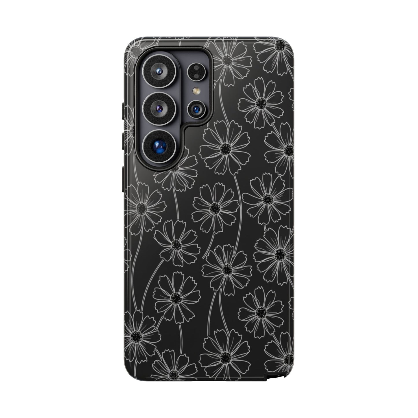 Floral Doodle Tough Phone Case — Black & Gray Daisy Pattern