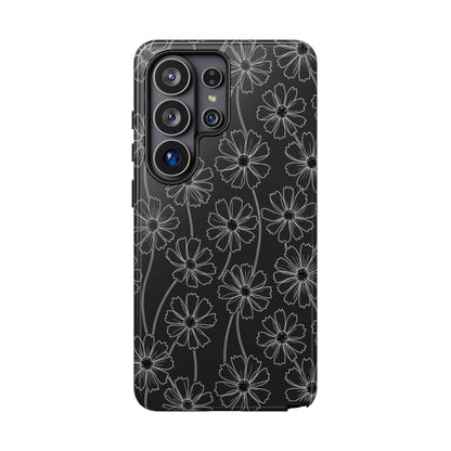 Floral Doodle Tough Phone Case — Black & Gray Daisy Pattern