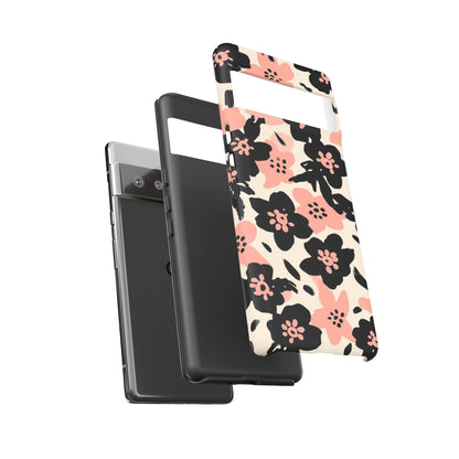 Floral Phone Case — Pink & Black Retro Blossom Protective Cover