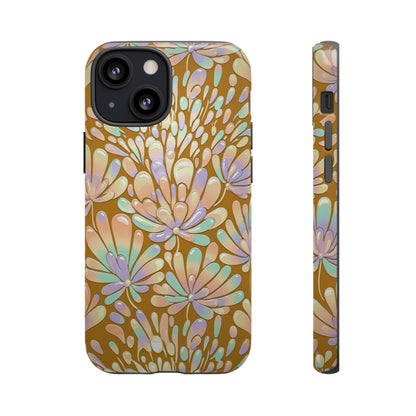 Floral Burst Tough Phone Case – Gold Pastel Botanical Protection
