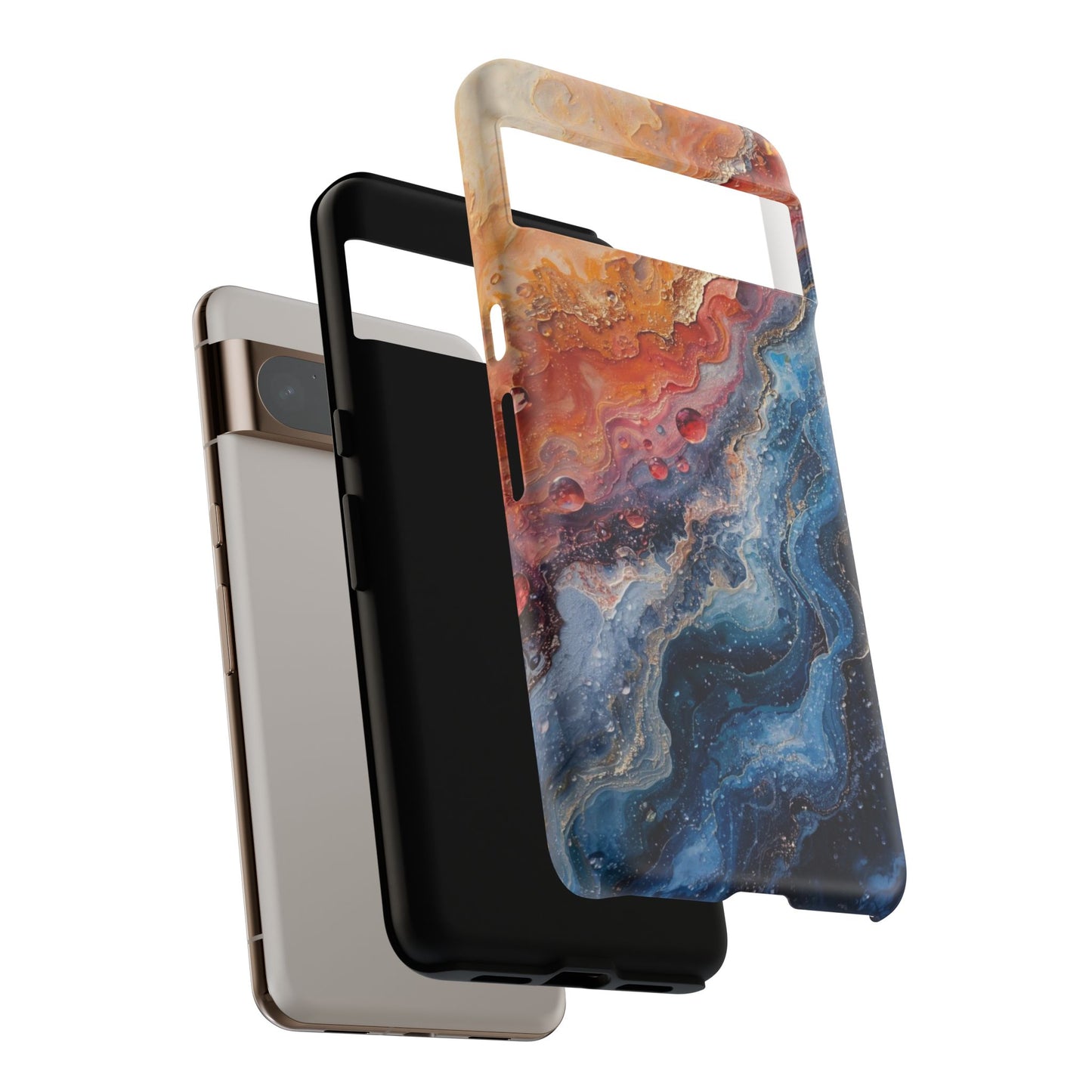 Marbled Galaxy Tough Phone Case — Abstract Blue & Coral Protective Cover