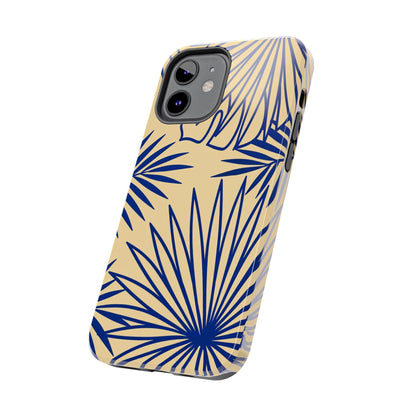 Tropical Palm Pattern Tough Phone Case — Navy Blue Fan Leaves on Sand