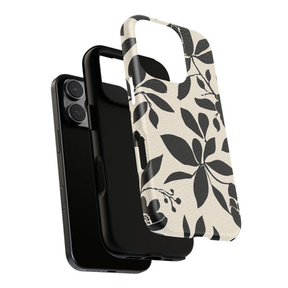 Black Floral Pattern Phone Case — Monochrome Botanical Tough Case