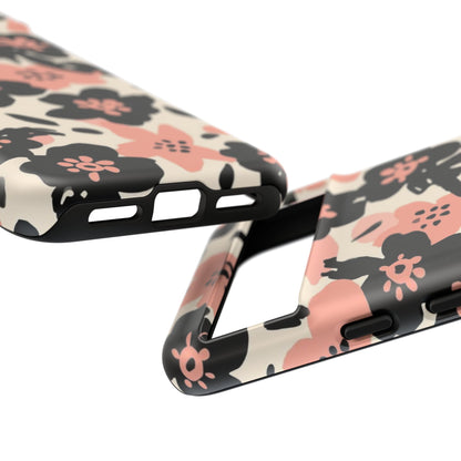 Floral Phone Case — Pink & Black Retro Blossom Protective Cover