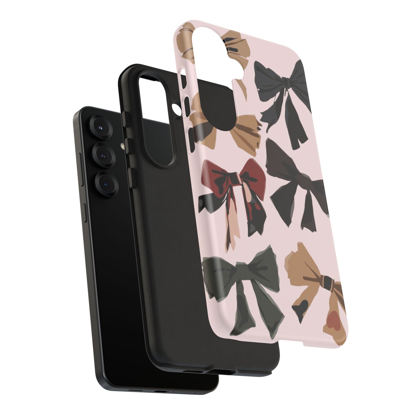 Bow Pattern Phone Case - Pink, Brown & Black Bows Protective Cover