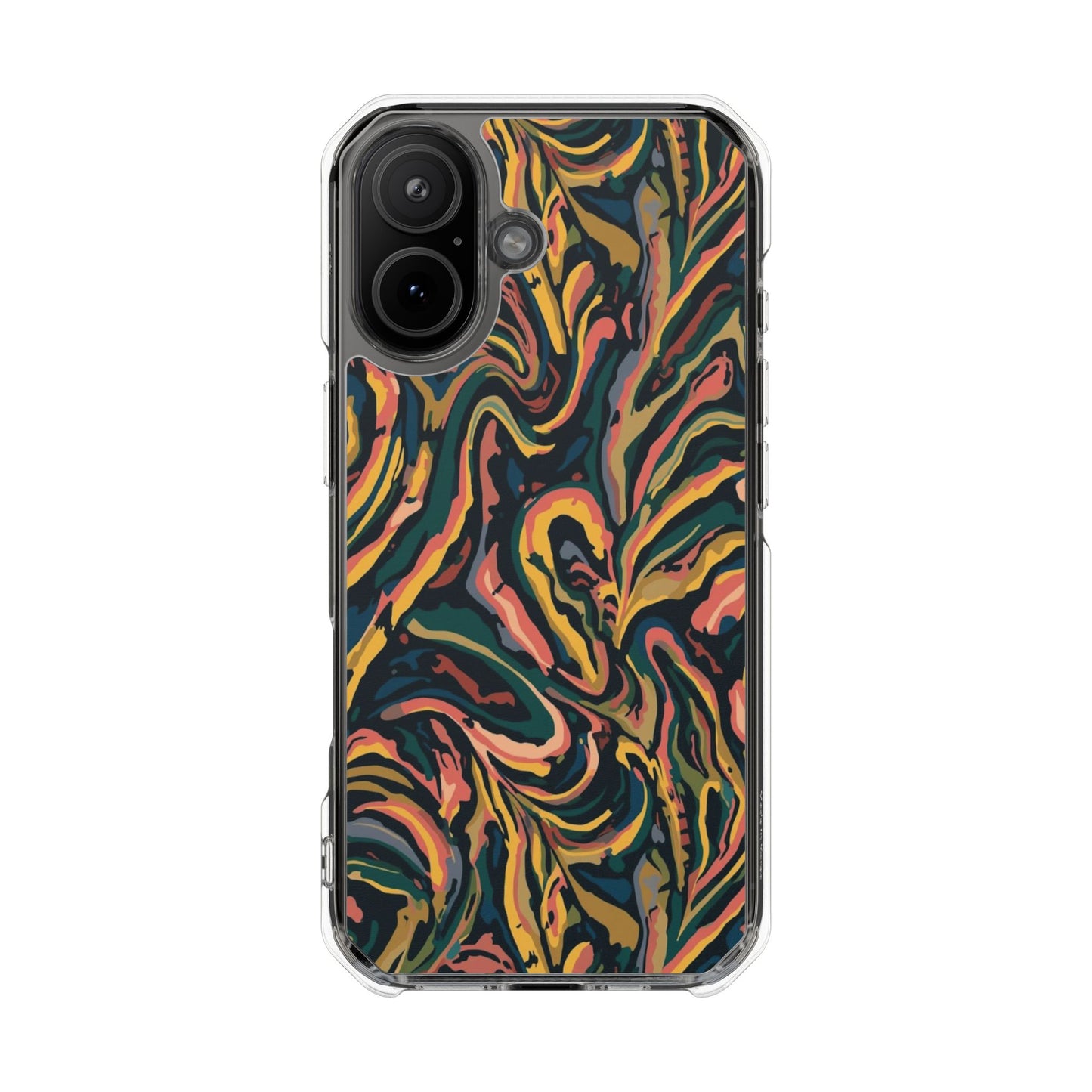 Abstract Swirl Magnetic Clear Phone Case — Yellow & Green Marble Impact Cover