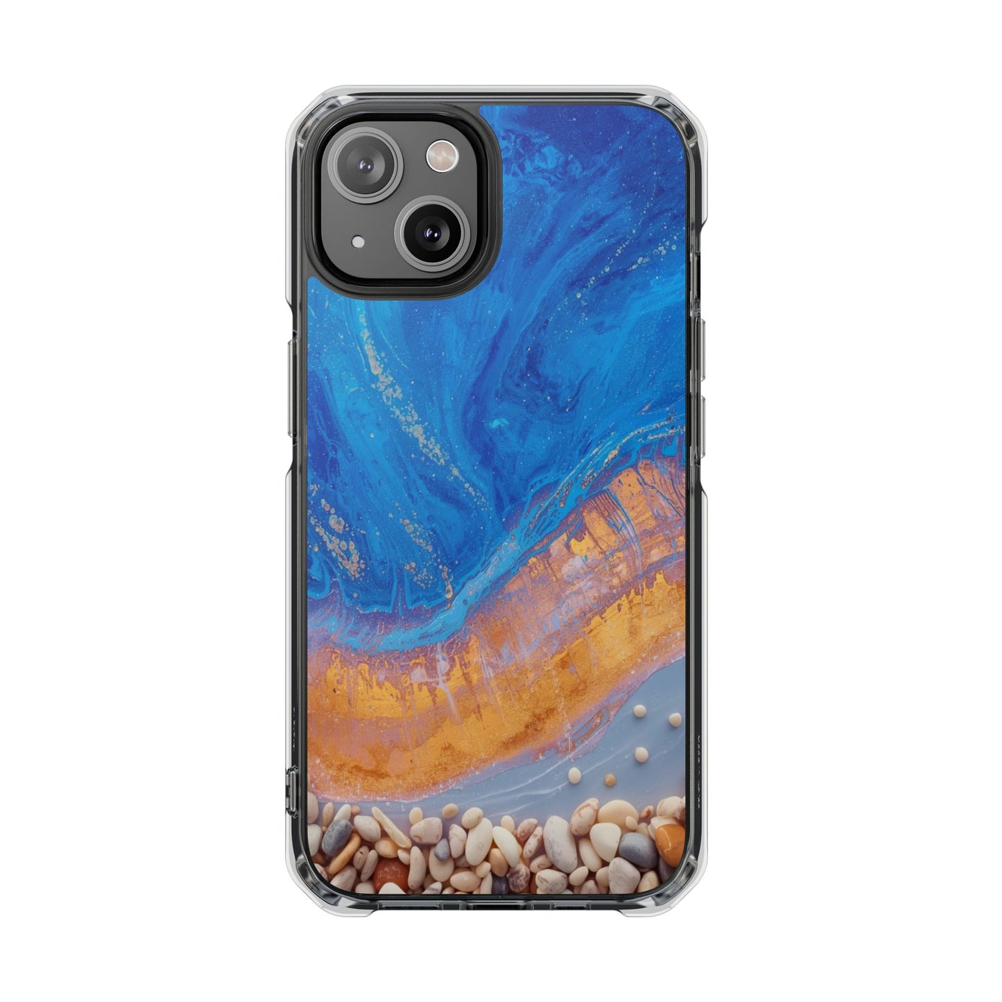 Clear Magnetic Impact Phone Case — Blue Ocean Resin & Pebble Design