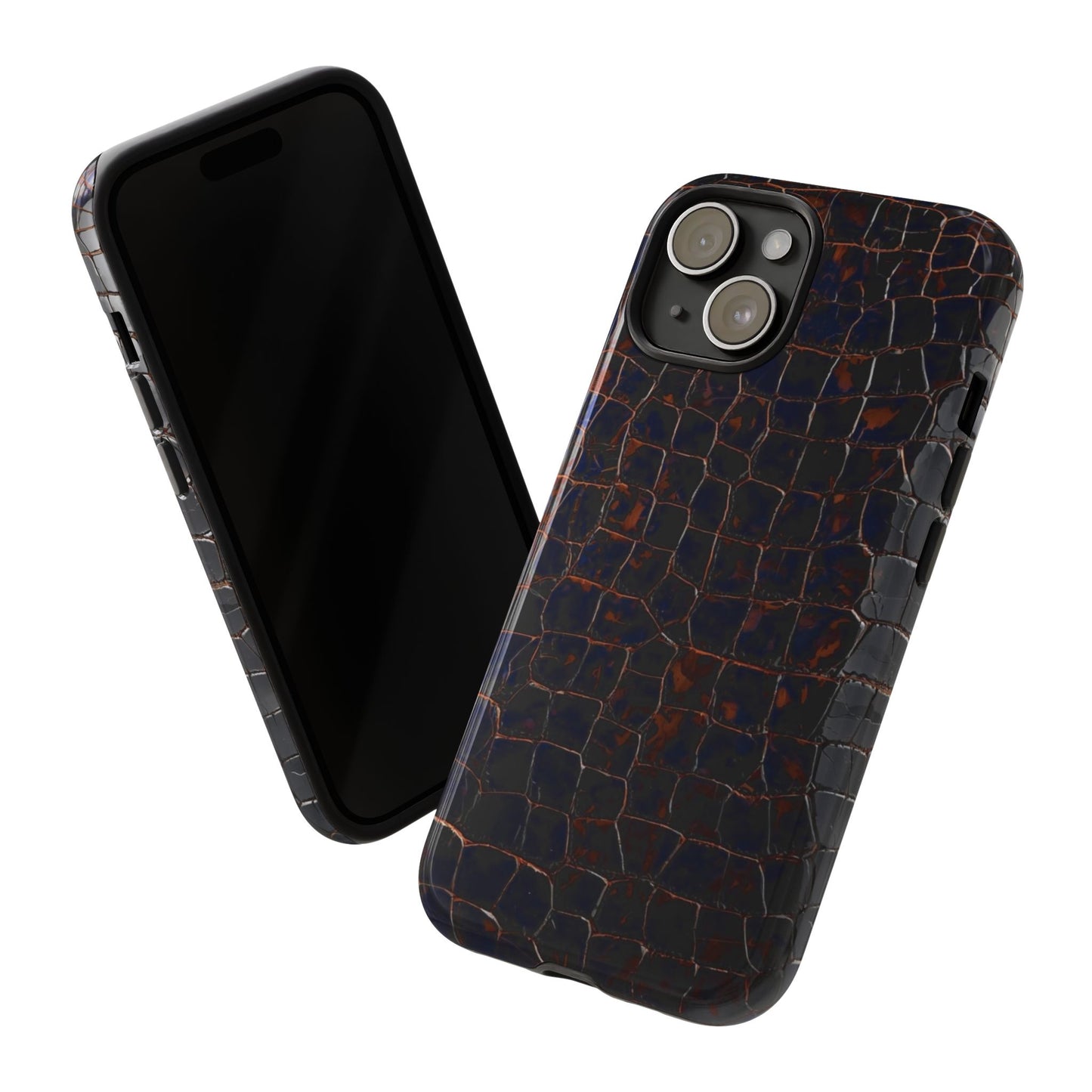 Croc-Embossed Tough Phone Case — Shockproof Black Alligator Texture
