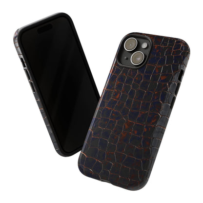 Croc-Embossed Tough Phone Case — Shockproof Black Alligator Texture