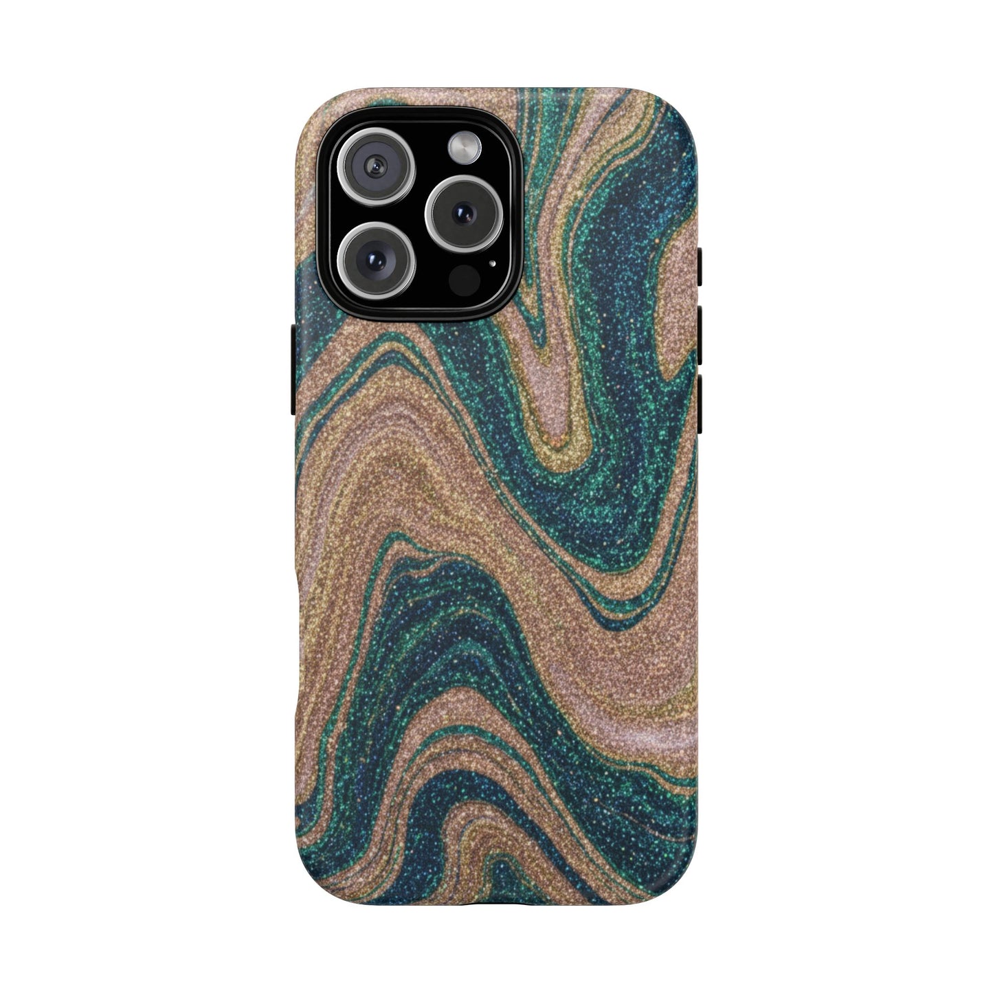 Marbled Teal & Gold Phone Case — Glitter Swirl Tough Case