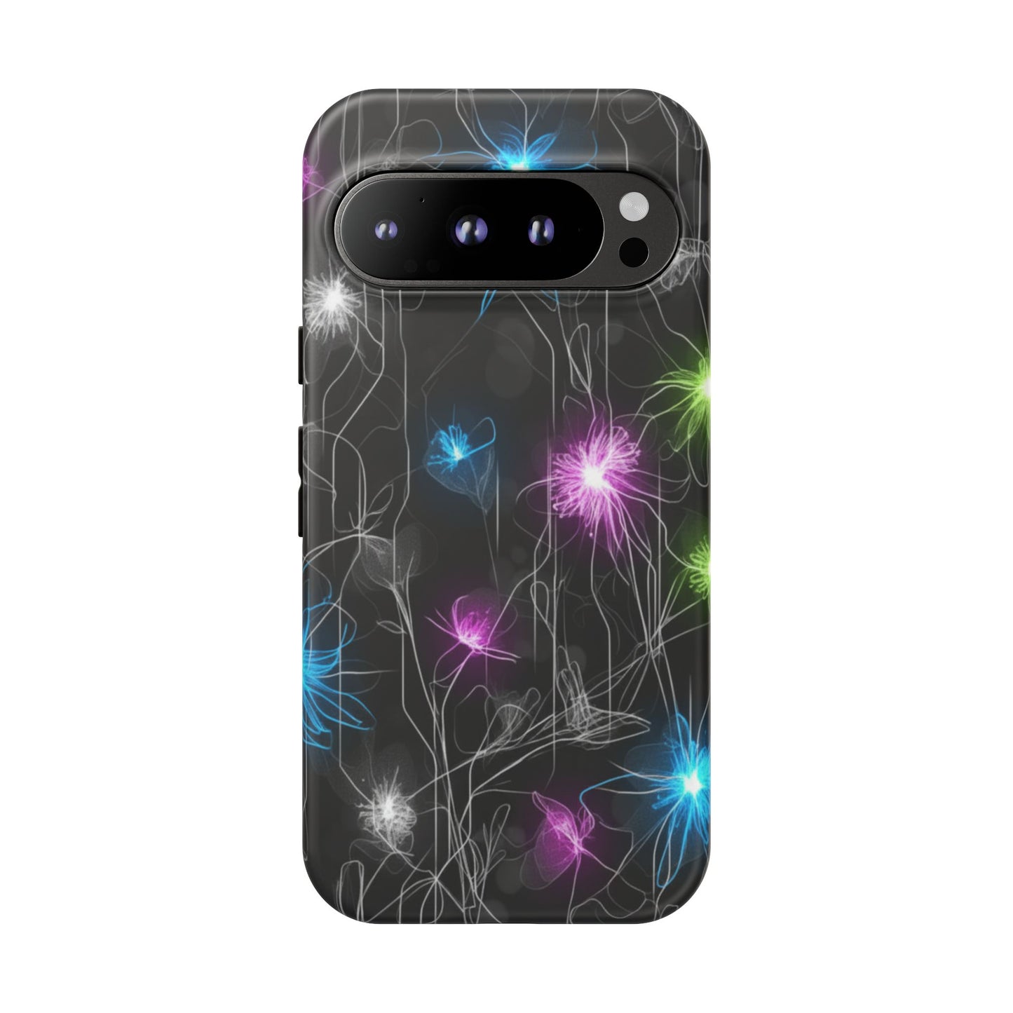 Neon Floral Tough Phone Case — Glow Flower Protective iPhone Cover