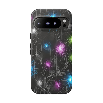Neon Floral Tough Phone Case — Glow Flower Protective iPhone Cover