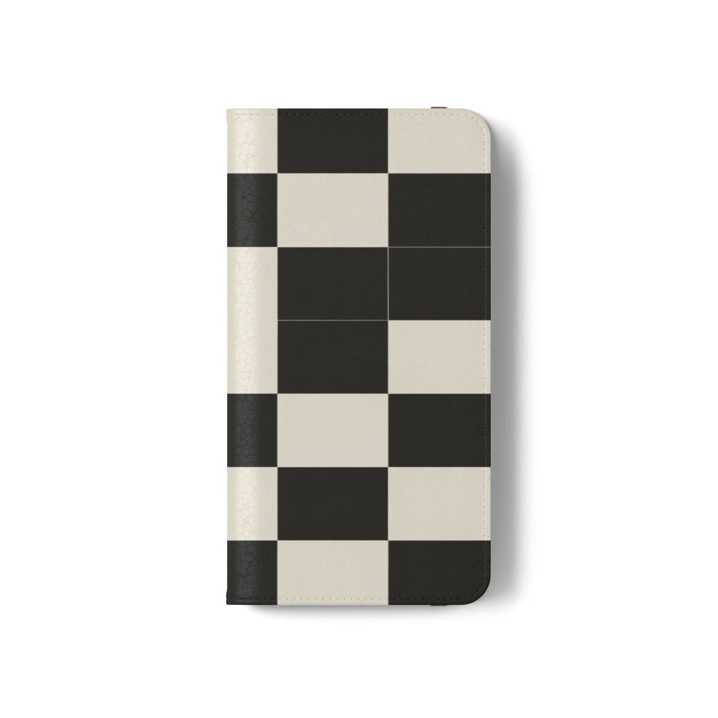 Checkered Flip Phone Case – Black & Cream Retro Grid Wallet Case