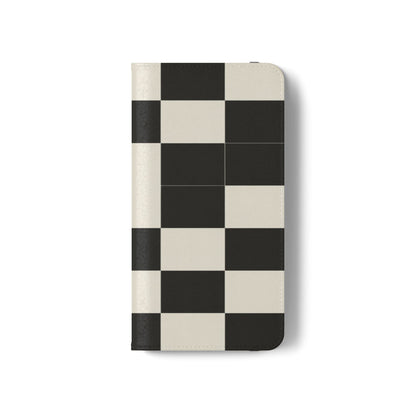 Checkered Flip Phone Case – Black & Cream Retro Grid Wallet Case