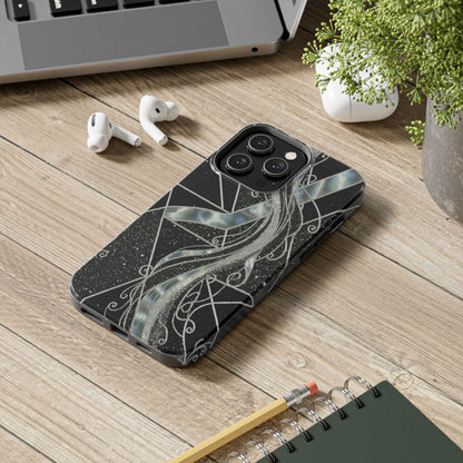 Geometry Tough Phone Case — Iridescent Ribbon on Black Celestial Background