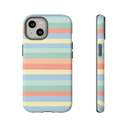 Pastel Striped Phone Case — Retro Horizontal Multi-Color Tough Case