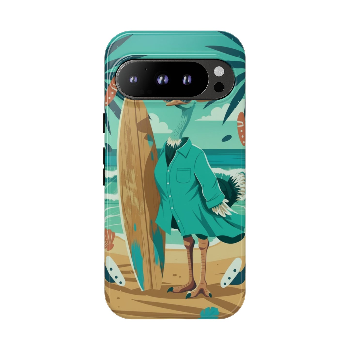 Phone Case — Retro Dressed Seagull Surfing Beach Illustration