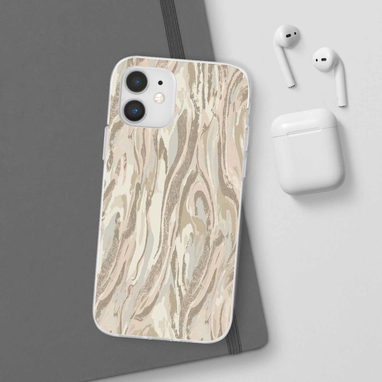 Neutral Marble Swirl Flexi Phone Case — Beige Abstract Protective Cover
