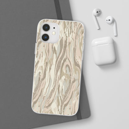 Neutral Marble Swirl Flexi Phone Case — Beige Abstract Protective Cover