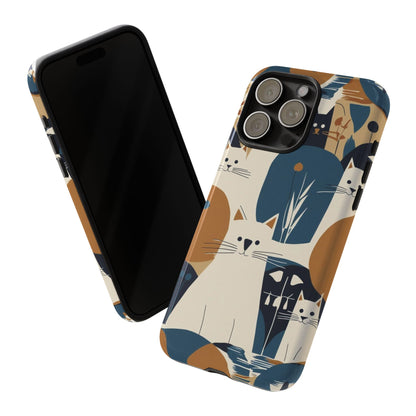 Cat Pattern Phone Case – Retro Abstract Cats Protective iPhone Cover