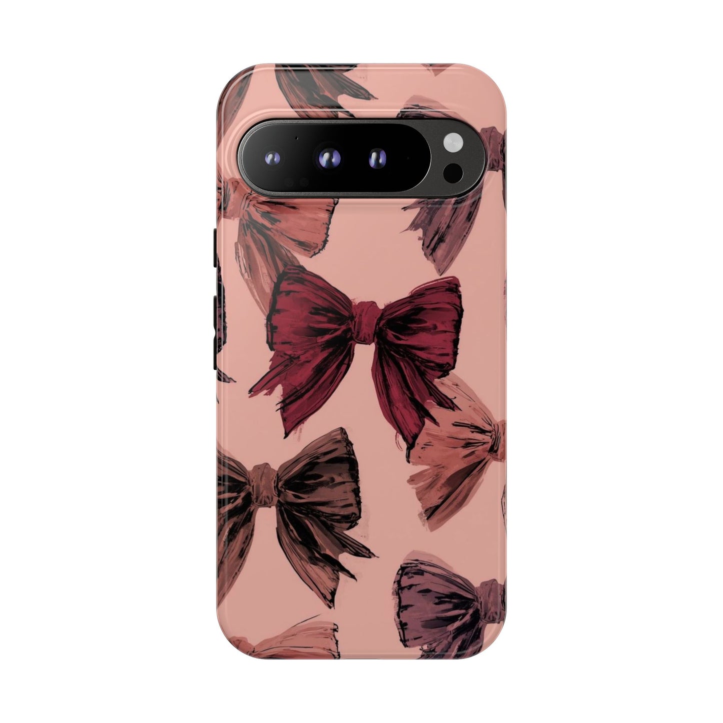 Bow Pattern Tough Phone Case — Pink Watercolor Bows Protective iPhone Cover