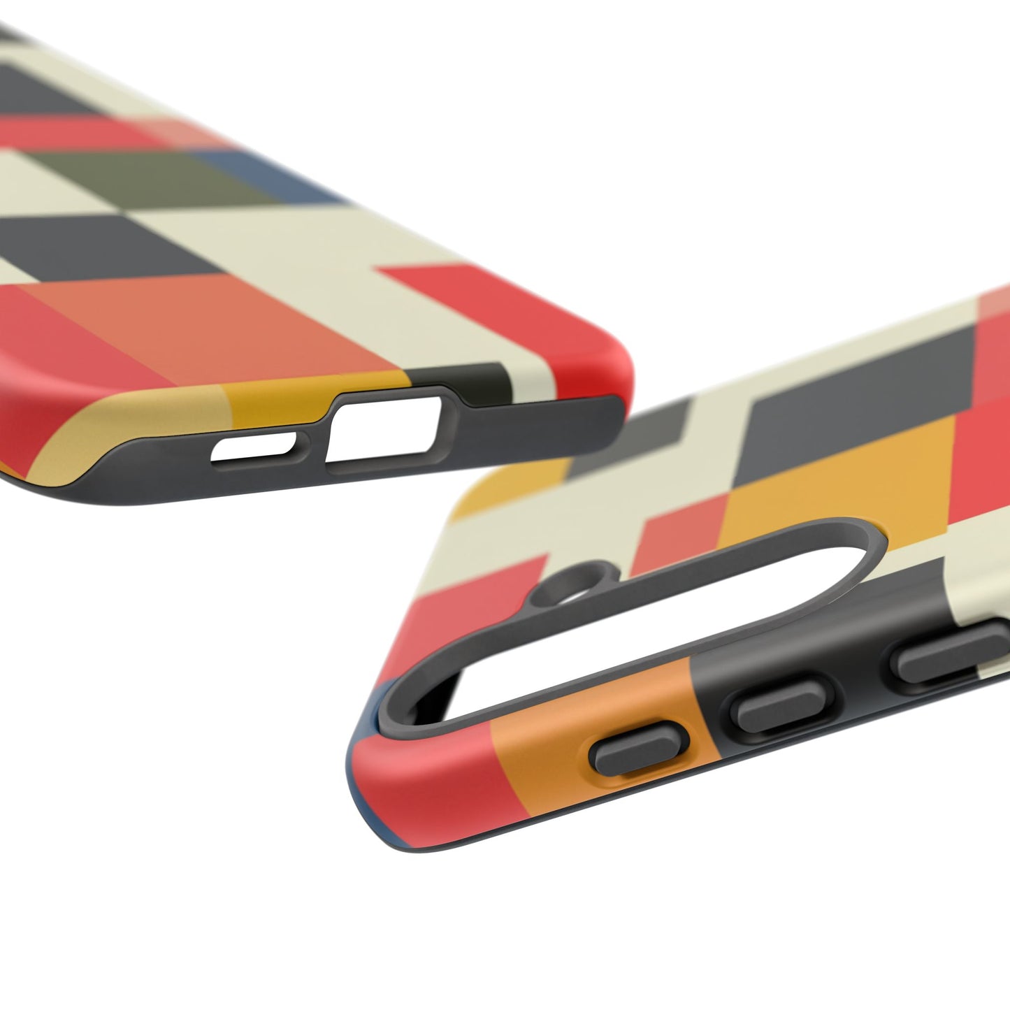 Abstract Color Block Tough Phone Case — Retro Geometric Protective Cover
