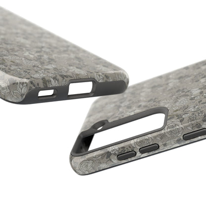 Gray Floral Tough Phone Case — Durable Protective Phone Cover with Vintage Botanical Pattern