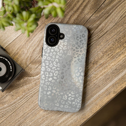 Grey Leopard Print Tough Phone Case — Durable Protective iPhone Cover