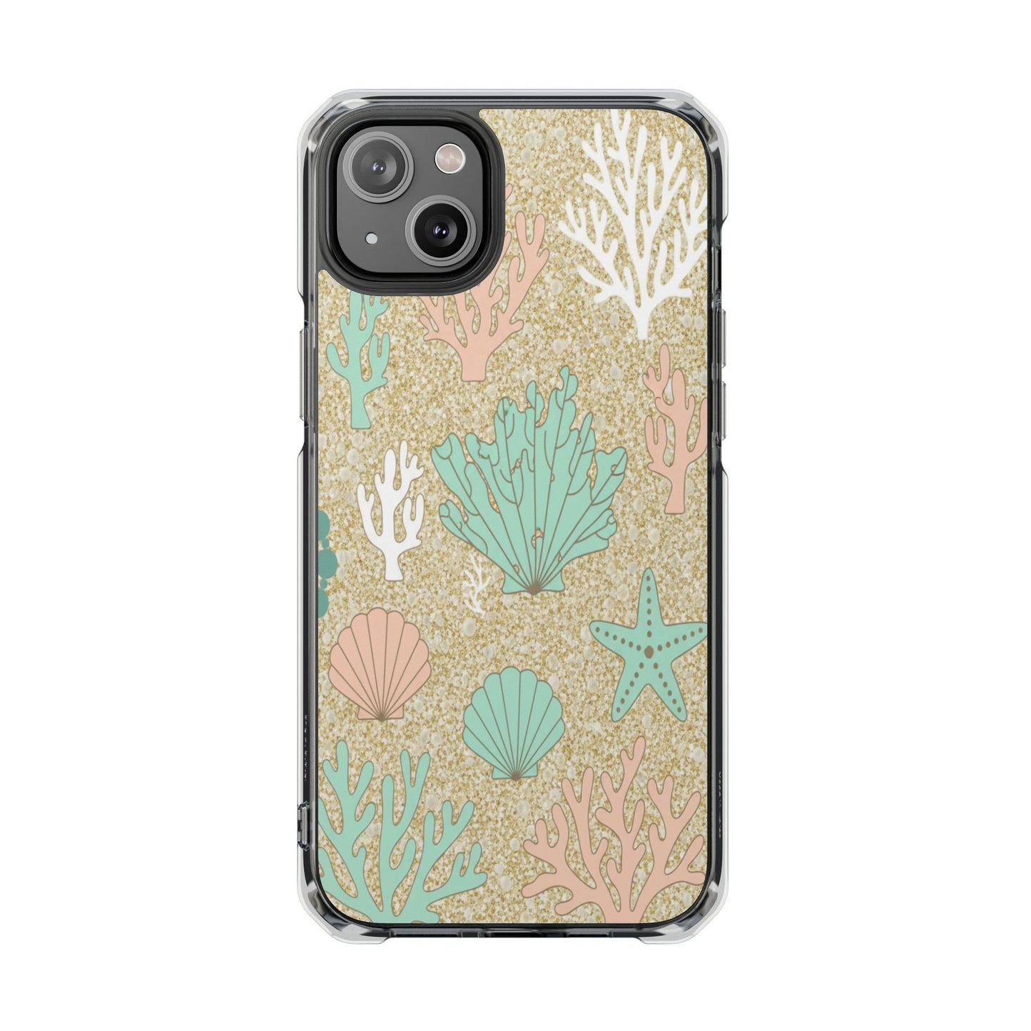 Clear Magnetic Phone Case — Pastel Seashell & Coral Beach Design