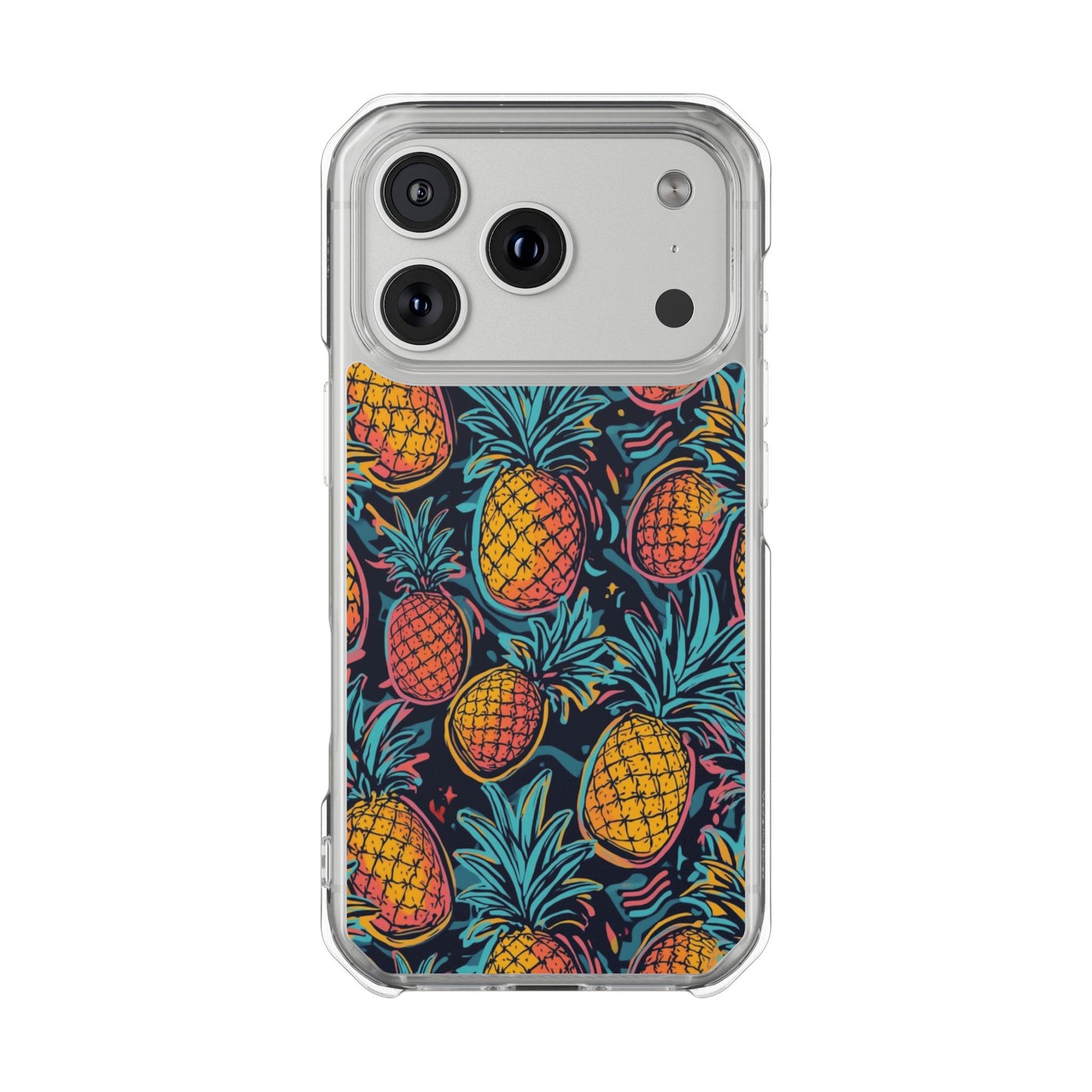 Pineapple Clear Magnetic Impact Phone Case — Tropical Pattern, Protective Clear Cover
