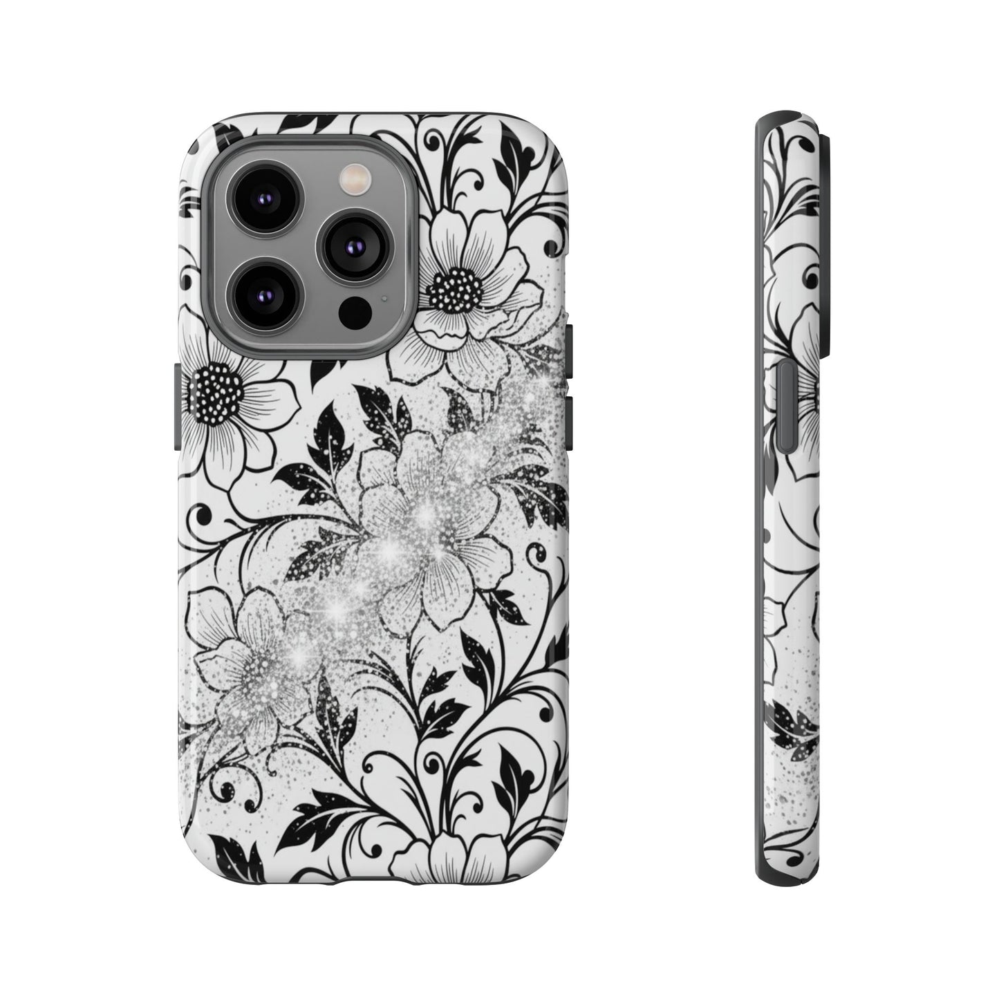 Floral Lace Phone Case — Black & White Vintage Flower Protective Case