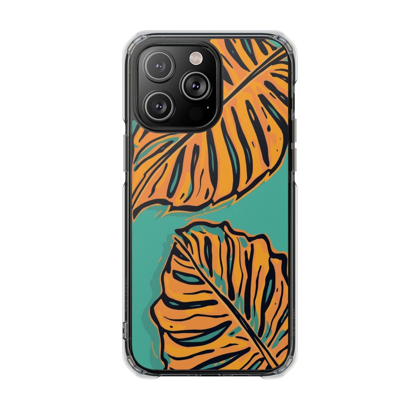 Clear Magnetic Phone Case — Tropical Orange Leaf Design