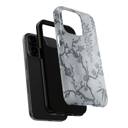 Tough Phone Case — Gray Cherry Blossom Ink Floral Design