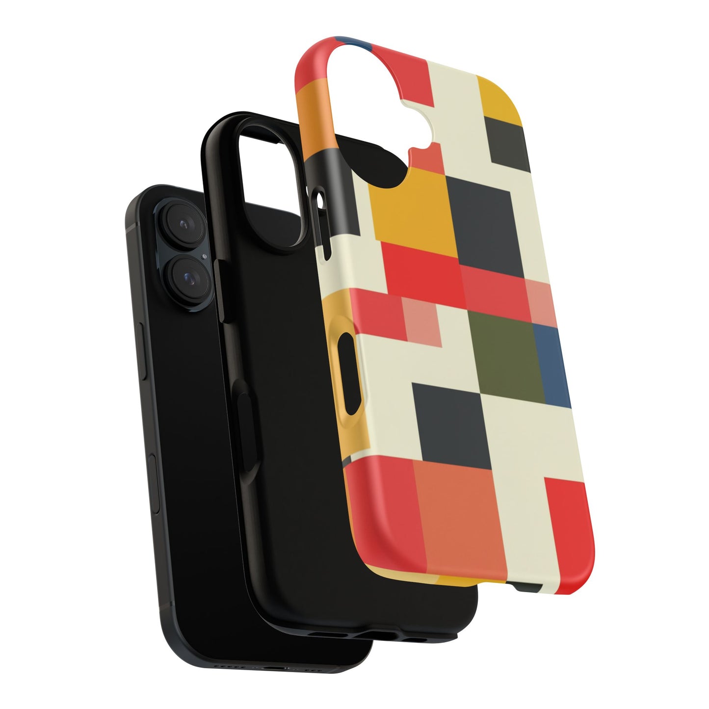 Abstract Color Block Tough Phone Case — Retro Geometric Protective Cover