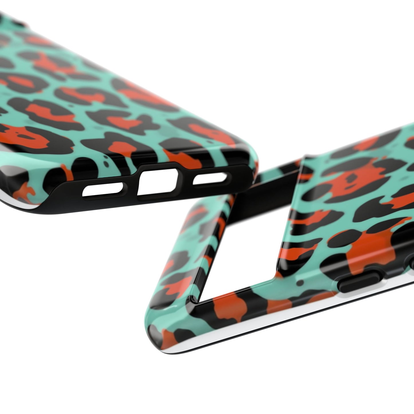 Leopard Print Tough Phone Case — Teal & Rust Protective iPhone Cover