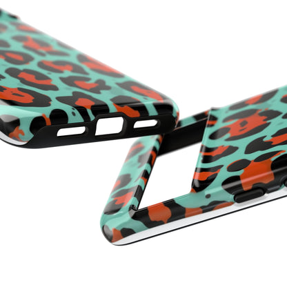 Leopard Print Tough Phone Case — Teal & Rust Protective iPhone Cover