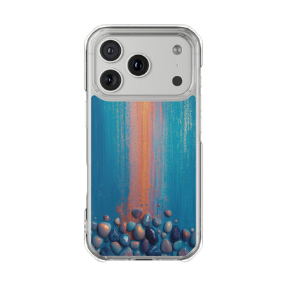 Clear Magnetic Phone Case — Abstract Blue Sunset Pebble Design