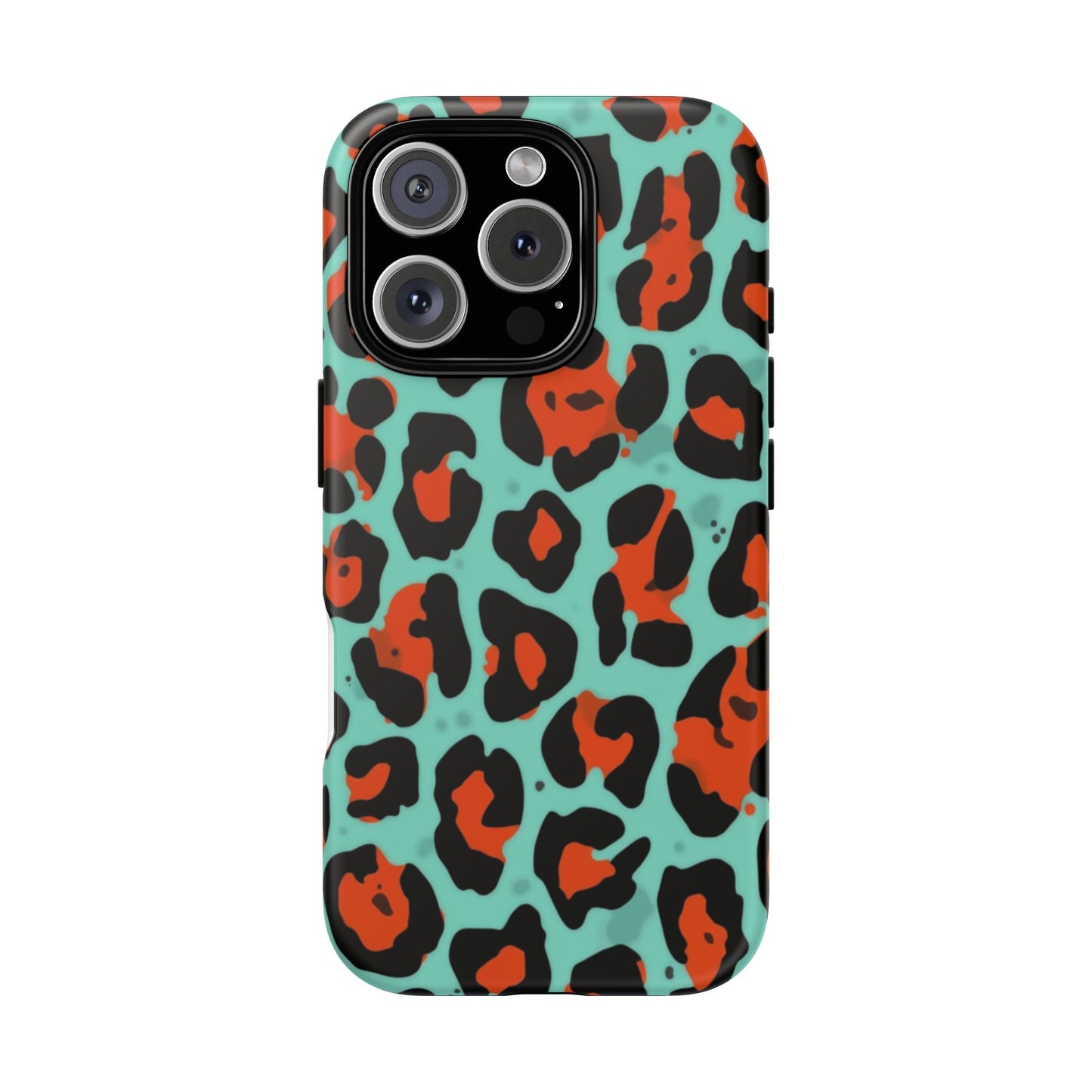 Leopard Print Tough Phone Case — Teal & Rust Protective iPhone Cover