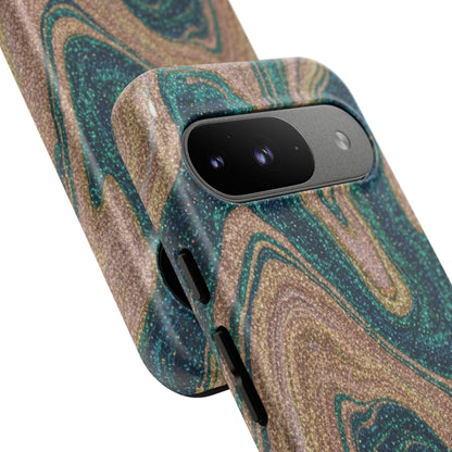 Marbled Teal & Gold Phone Case — Glitter Swirl Tough Case