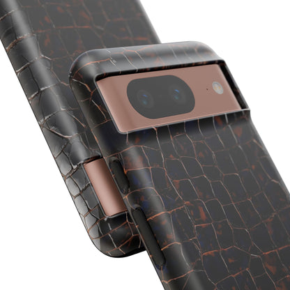 Croc-Embossed Tough Phone Case — Shockproof Black Alligator Texture