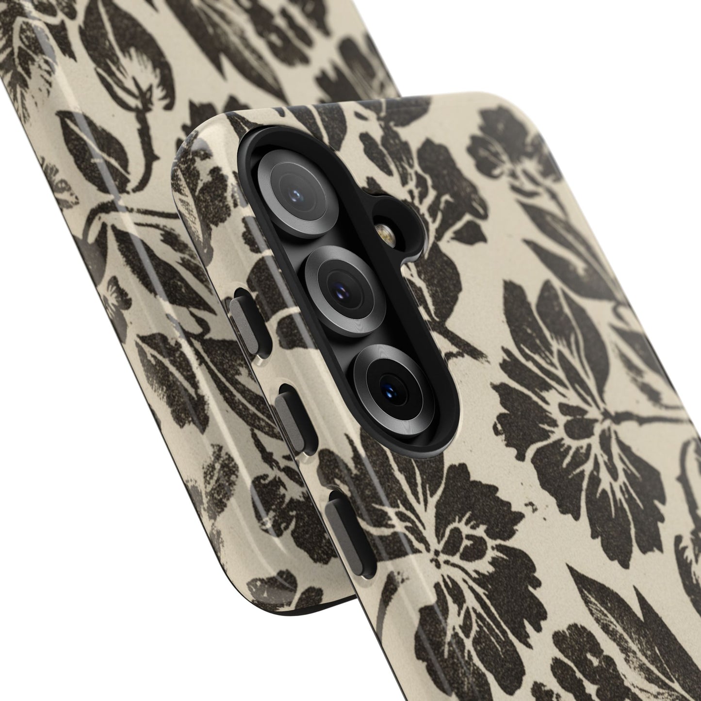 Floral Noir Tough Phone Case — Black Vintage Flower Protective Cover