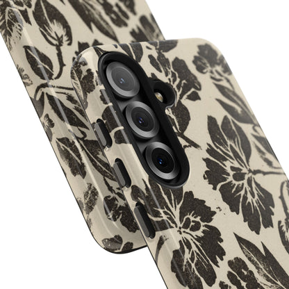 Floral Noir Tough Phone Case — Black Vintage Flower Protective Cover