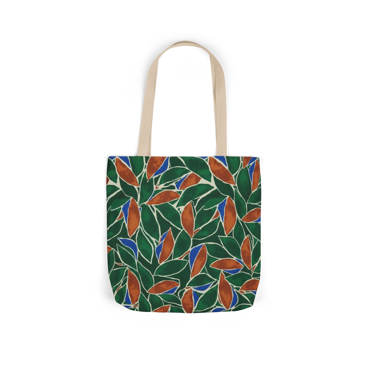 Botanical Leaves Canvas Tote — Green & Rust Floral Pattern