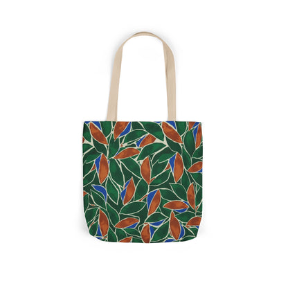 Botanical Leaves Canvas Tote — Green & Rust Floral Pattern