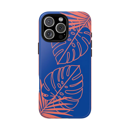 Tropical Monstera Phone Case — Blue & Coral Leaf Protective Cover