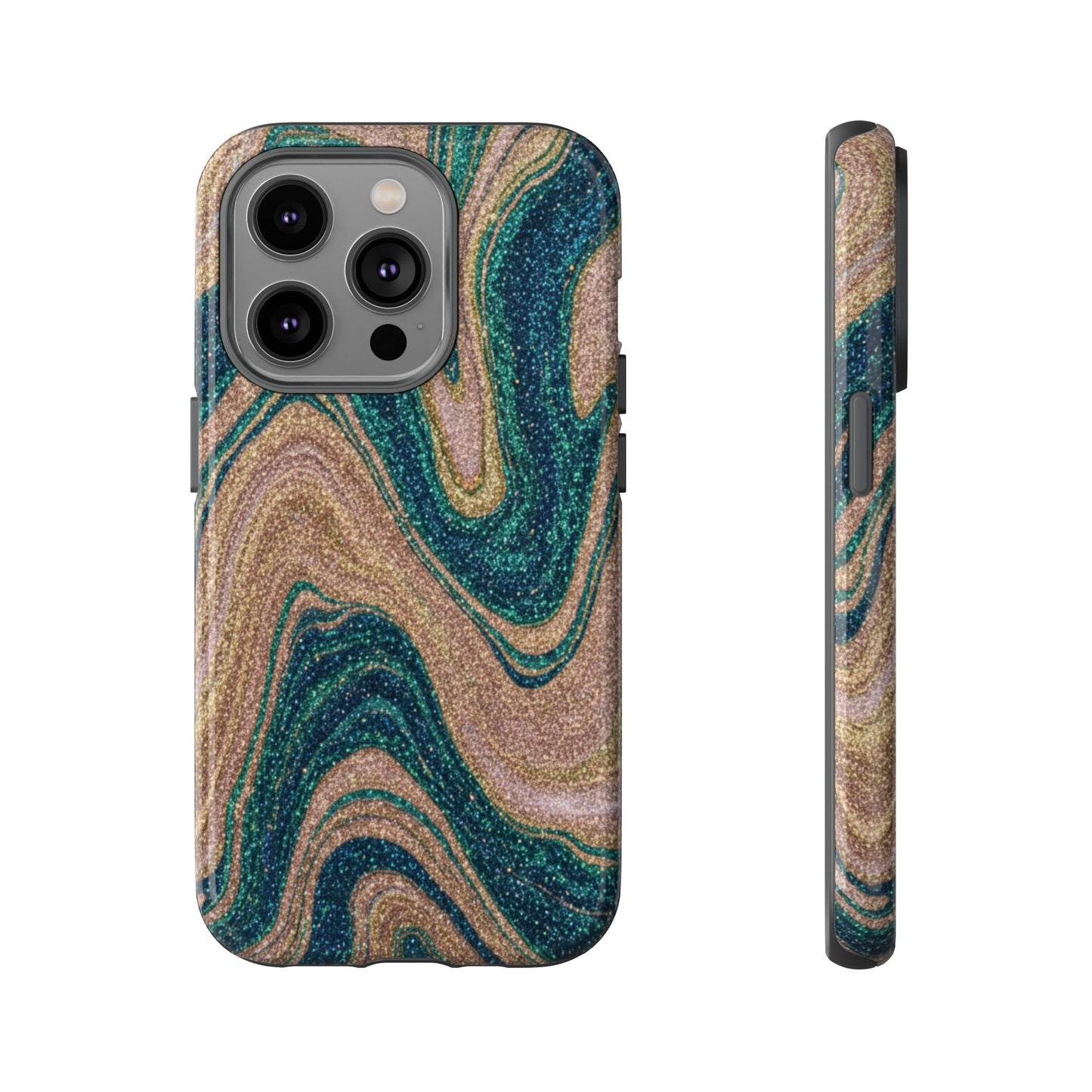 Marbled Teal & Gold Phone Case — Glitter Swirl Tough Case