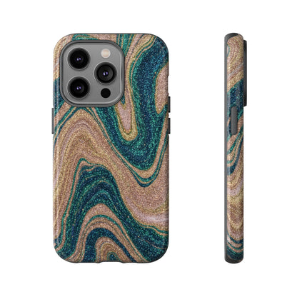 Marbled Teal & Gold Phone Case — Glitter Swirl Tough Case