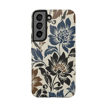 Floral Vintage Tough Phone Case — Blue & Brown Botanical Protection