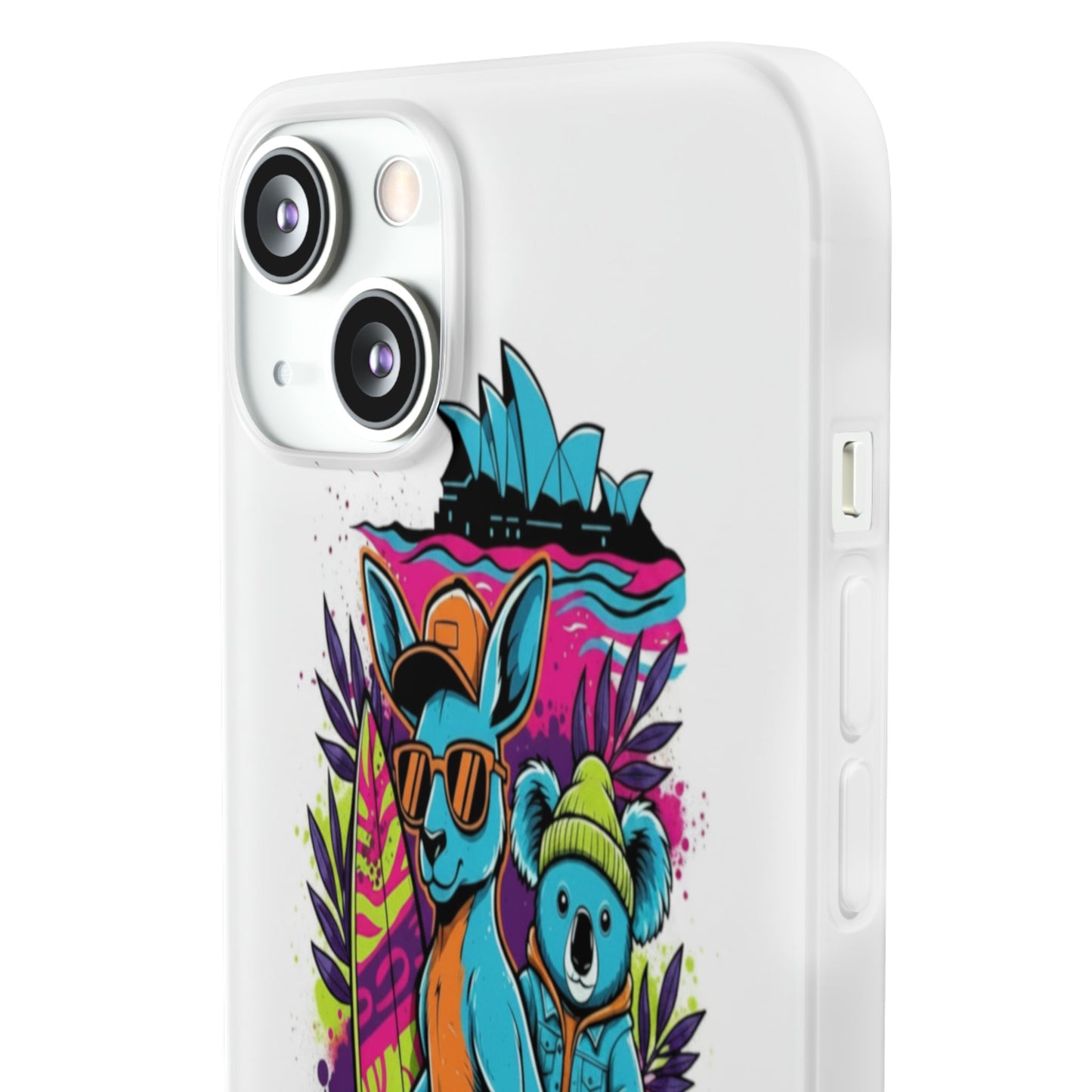 Kangaroo & Koala Surf Phone Case — Neon Aussie Beach Vibes Flexible Case