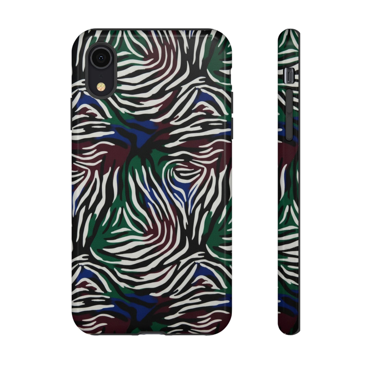 Zebra Camo Tough Phone Case – Green & Blue Animal Print Protective Cover